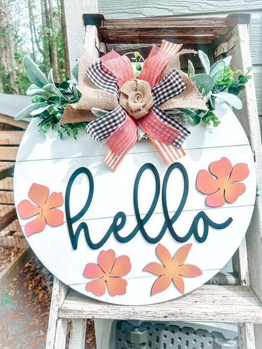 18" Shiplap Floral Hello Door Hanger