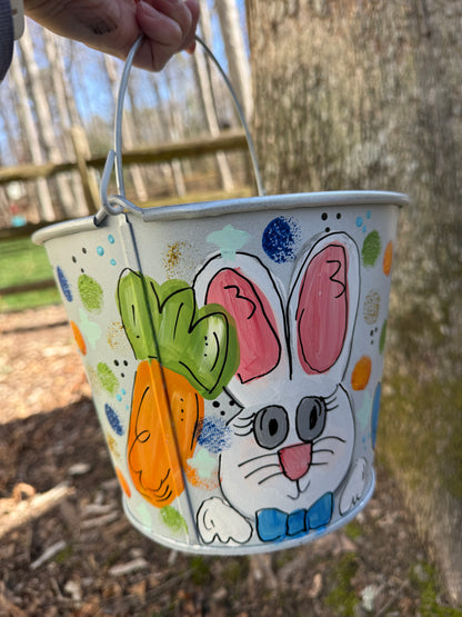 Hand Painted Easter Bucket - 5 Quart Metal - Hand Painted