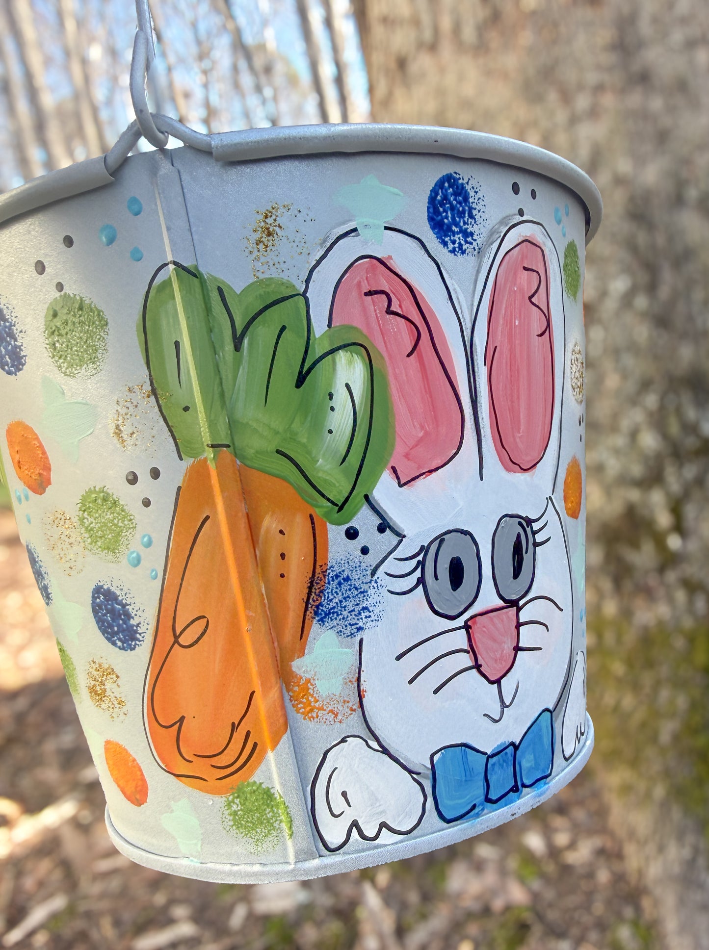 Hand Painted Easter Bucket - 5 Quart Metal - Hand Painted