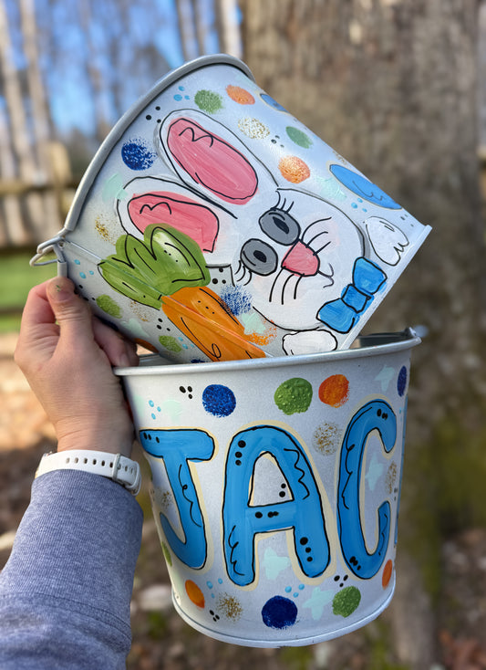 Hand Painted Easter Bucket - 5 Quart Metal - Hand Painted