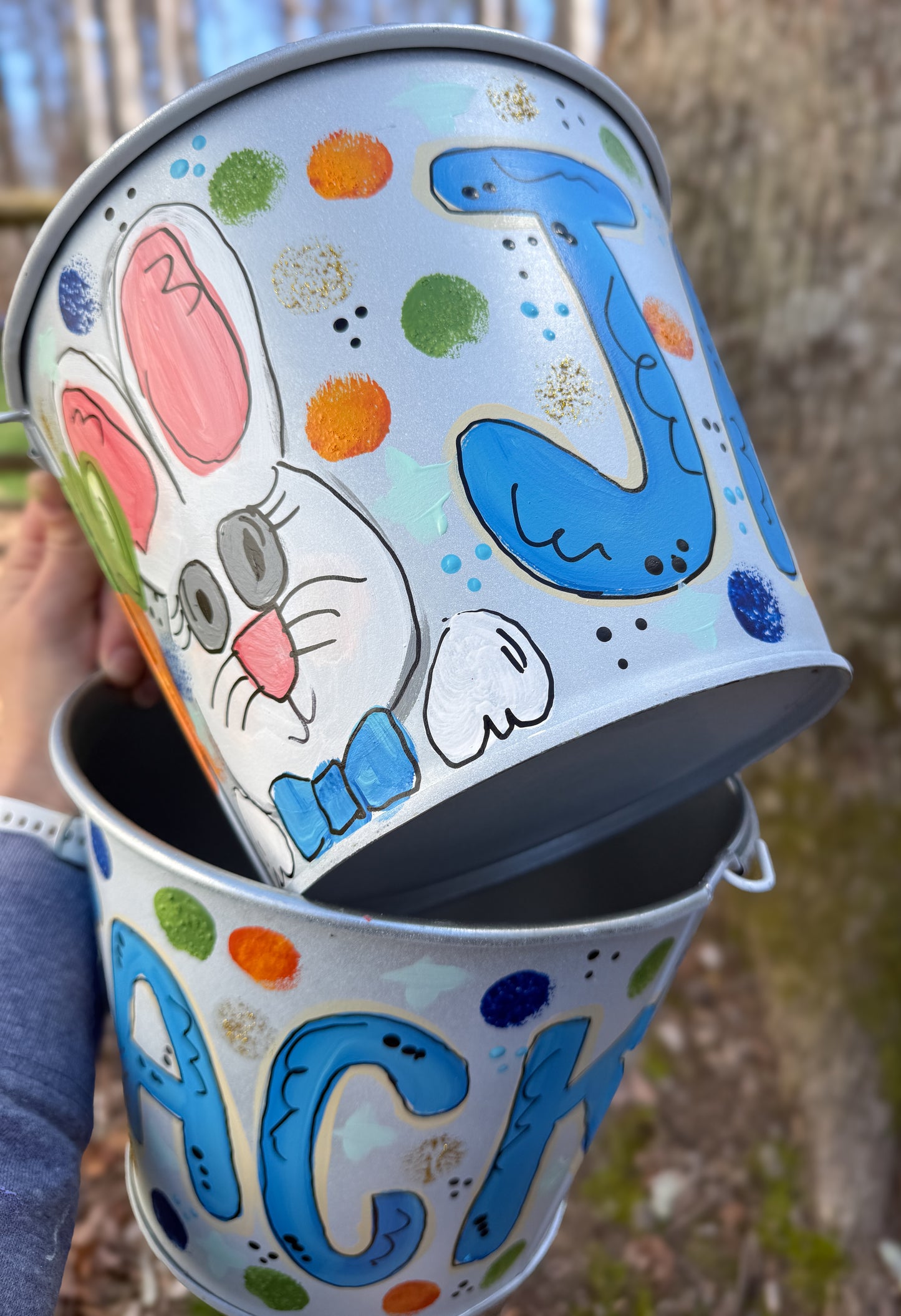 Hand Painted Easter Bucket - 5 Quart Metal - Hand Painted
