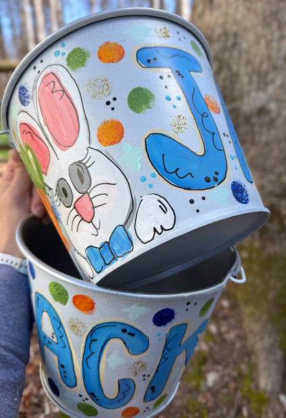 Hand Painted Easter Bucket - 5 Quart Metal - Hand Painted