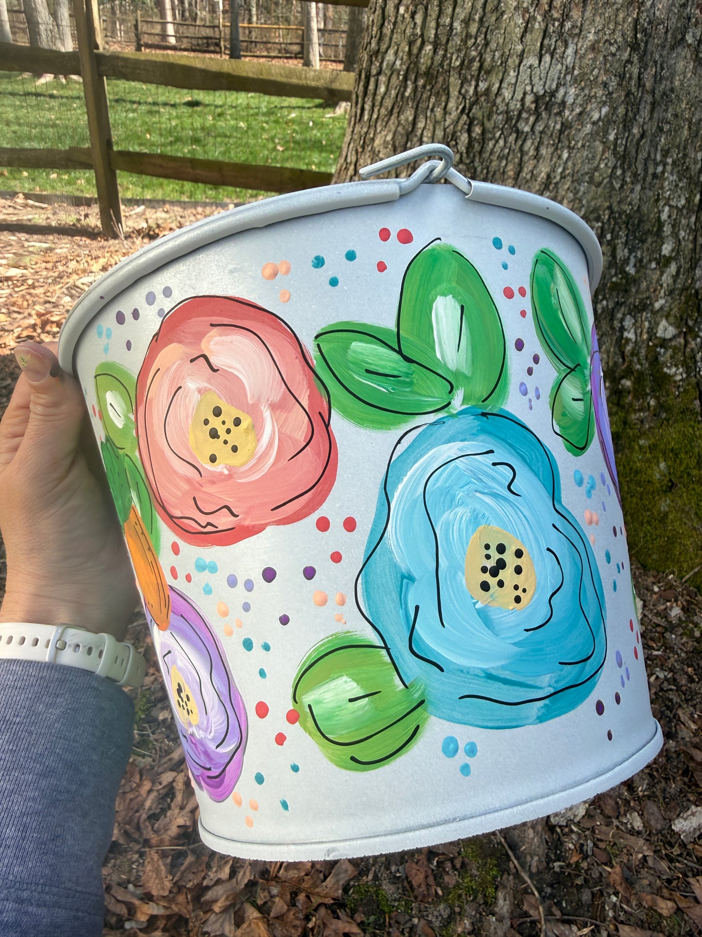 Hand Painted Easter Bucket - 5 Quart Metal - Hand Painted