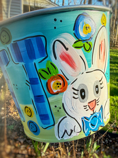 Hand Painted Easter Bucket - 5 Quart Metal - Hand Painted