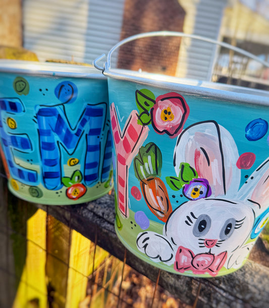 Hand Painted Easter Bucket - 5 Quart Metal - Hand Painted