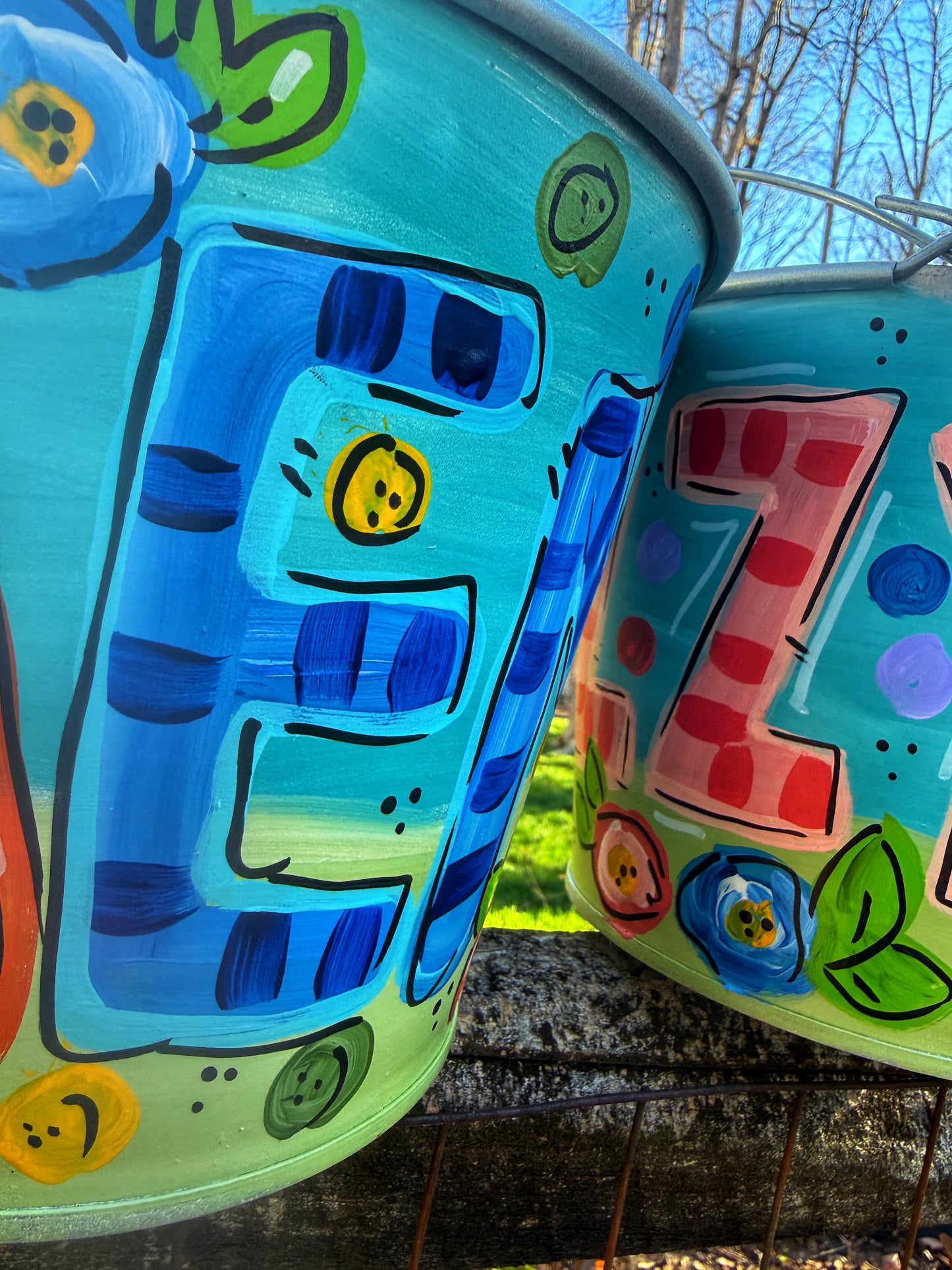 Hand Painted Easter Bucket - 5 Quart Metal - Hand Painted