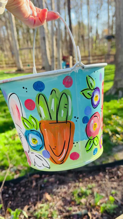 Hand Painted Easter Bucket - 5 Quart Metal - Hand Painted